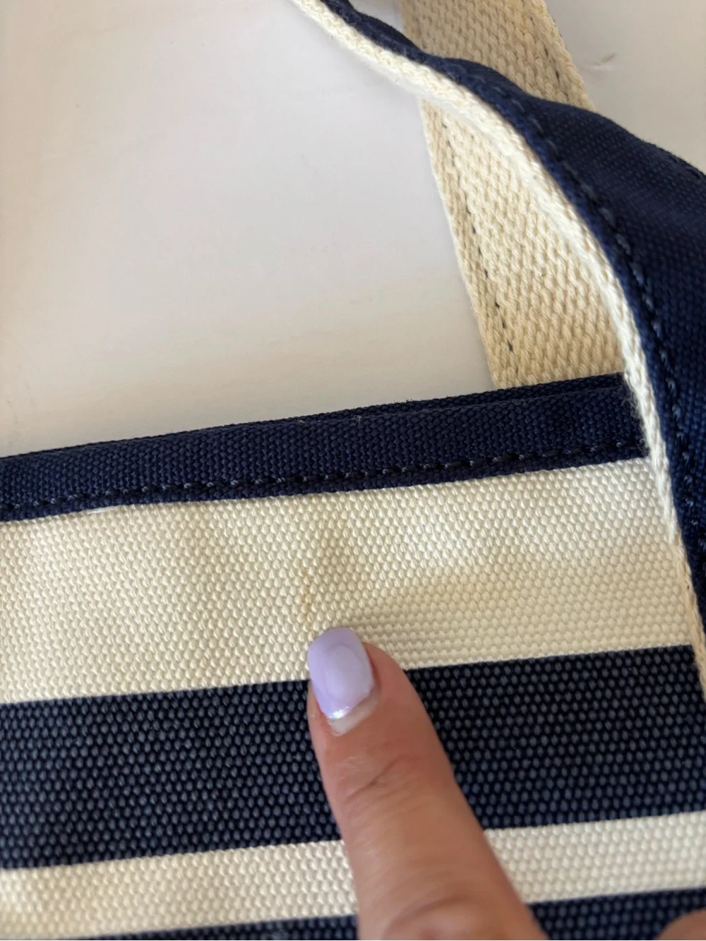 Lands End Boat Canvas Tote Navy Blue Stripes